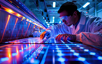 Engineer Inspecting Next-Generation Solar Cells